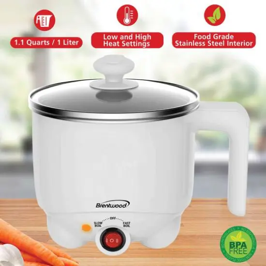Brentwood White 1.1qt. 400 Watt Stainless Steel Electric Hot Pot Cooker & Food Steamer {3}