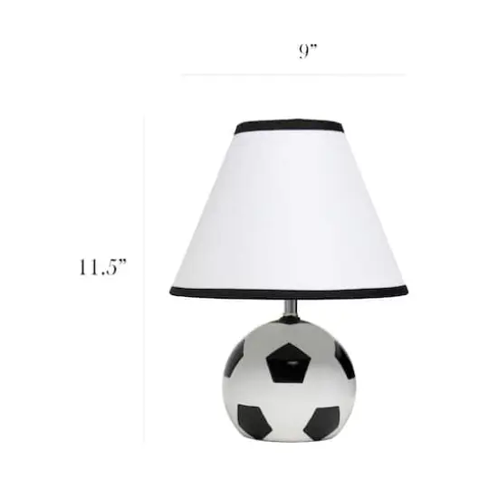 Simple Designs&trade; 11.5" Soccer Ball Base Table Lamp with White Shade Black Trim {4}