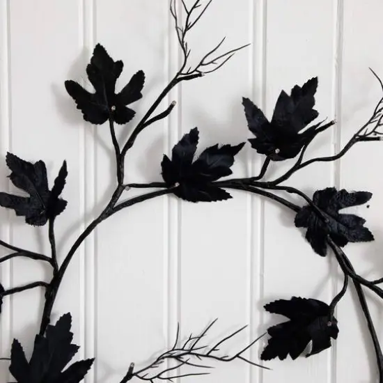 6.5ft. Pre-Lit Artificial Halloween Black Maple Garland with 48 Orange & Purple LED Lights {6}