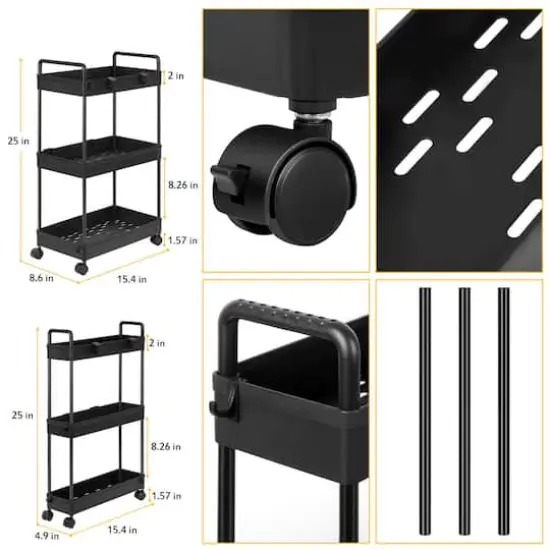 Black 3-Tier Slim Storage Kitchen Cart Set {3}