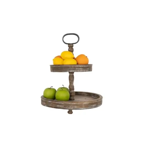 Hello Honey&reg; 18.5" Distressed Brown Wooden 2-Tier Tray with Metal Handle {4}