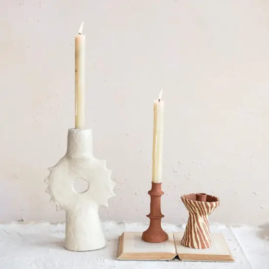 Hello Honey&reg; 5" Round Decorative Hand-Painted Paper Mache Taper Holder {4}