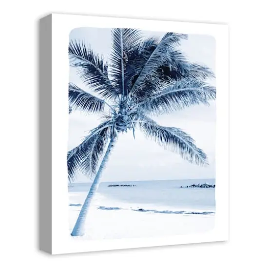 Navy Beach Palm Canvas Wall Art {3}