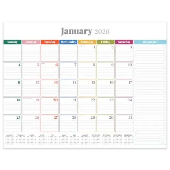 2026 Rainbow Blocks Large Desk Pad Monthly Blotter Calendar {1}