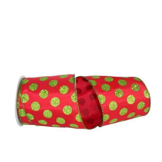 JAM Paper 4" x 10yd. Glitter Wired Red & Lime Dots Ribbon {1}