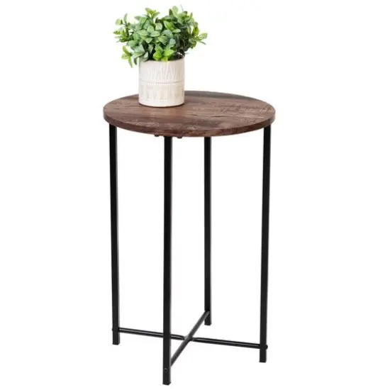 Honey Can Do Natural X-Pattern Base Round Side Table {3}