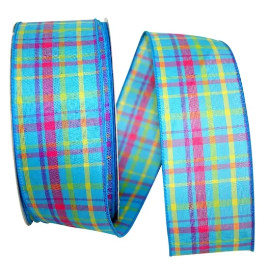 Reliant 2.5" x 50yd. Breezeway Plaid Wired Ribbon Blue {1}
