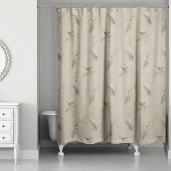 Pine & Birds on Brown Shower Curtain {1}