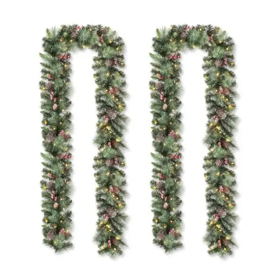 Glitzhome&reg; 6ft. Pre-Lit Glittered Pinecones & Berries Christmas Garland, 2ct. {1}