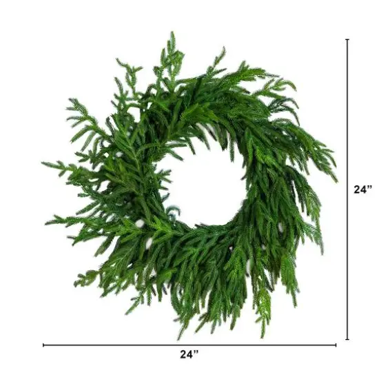 24in. Artificial Real Touch Norfolk Island Pine Wreath with Natural Look {3}