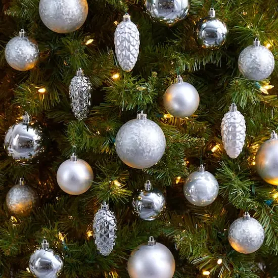 23ct. Silver Shatterproof Lux Christmas Ornament Set {6}