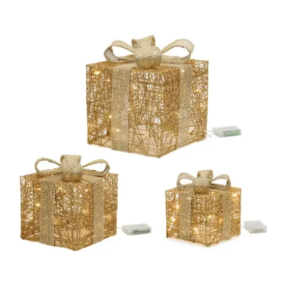 Gold LED Wrapped Presents Display Set {1}