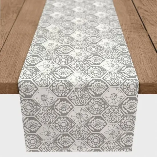 Gray Boho Tile 16" x 72" Cotton Twill Runner {1}