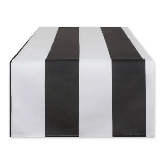 Black Cabana Stripe Print Outdoor Table Runner,, 14" x 72" {1}