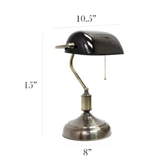 Simple Designs 15" Executive Banker's Desk Lamp with Glass Shade Black/Antique Nickel {4}