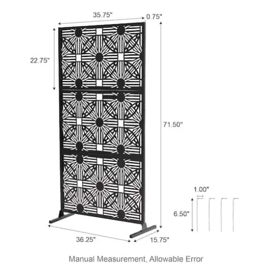 Glitzhome&reg; 6ft. Black Galvanized Steel Floral Room Divider {6}