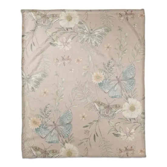 Butterflies Coral Fleece Blanket Blush {1}