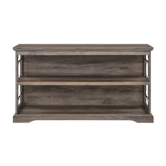 Walker Edison Gray Wash Lateral Bookshelf with Decorative Metal Sides {5}