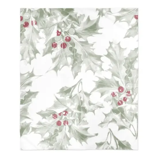 Holly Berry Leaves 50x60 Sherpa Fleece Blanket {1}