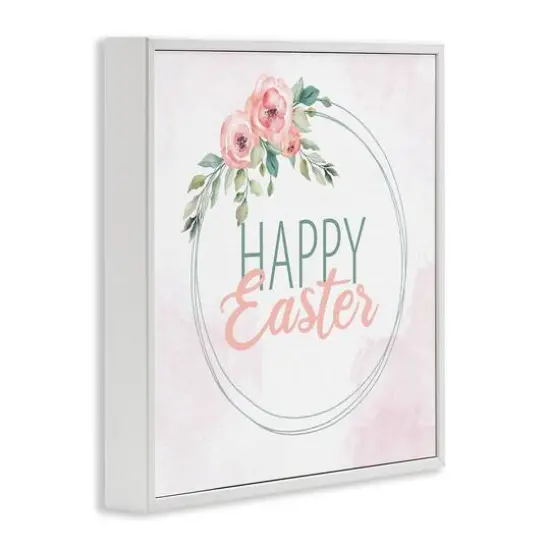 Stupell Industries Happy Easter Round Floral Border Pastel Pink Design Framed Giclee Art White {4}