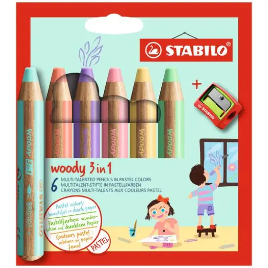 STABILO&reg; Woody 3-in-1 6-Color Pastel Pencil Set {1}