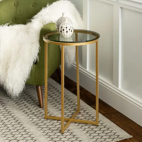 Walker Edison 16" Glam Round Side Table Gold {4}