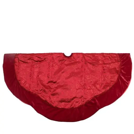 48" Red Glittered Swirl & Velveteen Trim Tree Skirt {3}