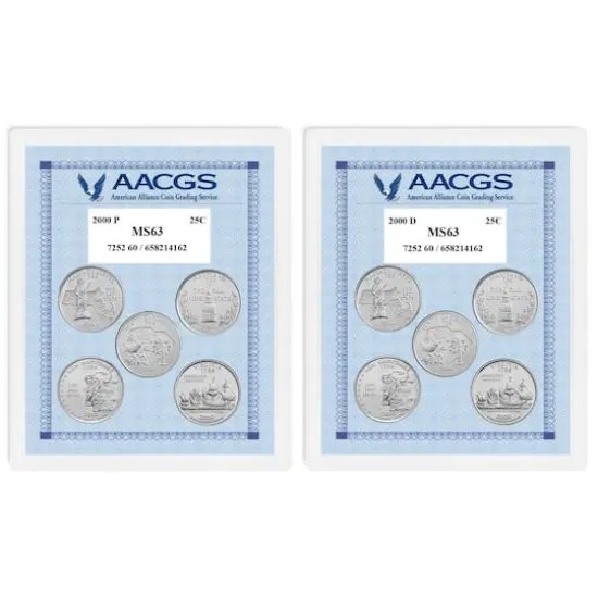 2000P & 2000D Statehood Quarters Graded MS63 Brilliant Uncirculated  {1}