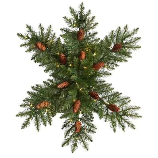 30" Pre-Lit Snowflake Artificial Dunhill Fir Wreath With Pinecones {1}