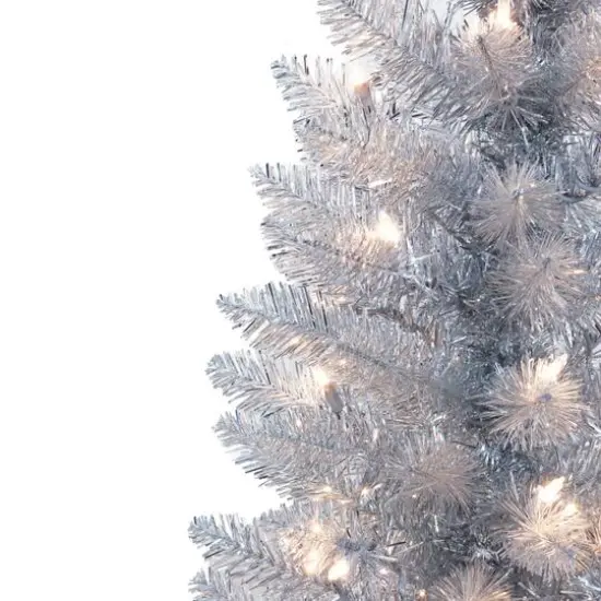 7ft. Pre-Lit Silver Tinsel Artificial Christmas Tree, Clear Lights {4}
