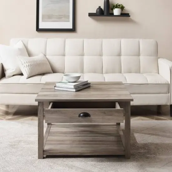 Walker Edison 30" Gray Square Country Coffee Table {4}