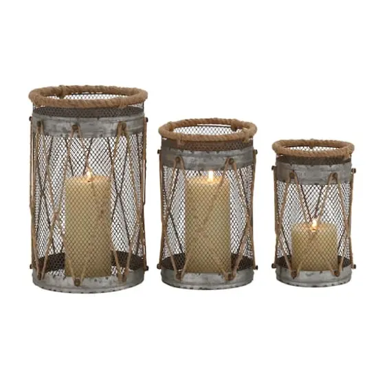 Set of 3" Silver Metal Rustic Lantern, 11", 9", 8" {1}