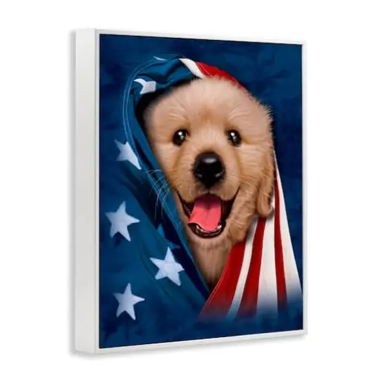 Stupell Industries Puppy & American Flag Framed Giclee Art White {4}