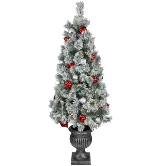 5ft. Pre-Lit Snowy Bristle Pine Artificial Christmas Tree in Silver Urn, Clear Lights {1}