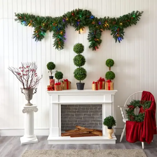 9ft. Pre-Lit Hanging Icicle Berries & Pinecones Christmas Garland, Multicolor LED Lights {5}