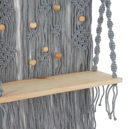 Gray Cotton Handmade Macrame 1 Shelf Wall Shelf 25" x 6" x 46" {5}