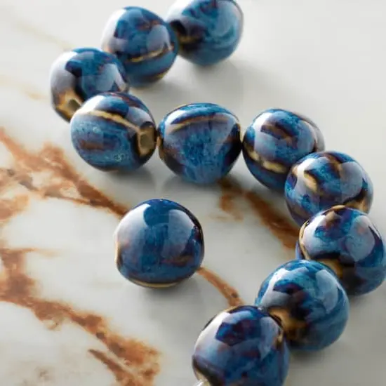 Blue Ceramic Round Melon Beads, 15mm by Bead Landing&trade; {3}