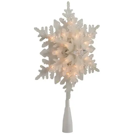10" Lighted White Frosted Stacked Snowflake Christmas Tree Topper, Clear Lights {11}