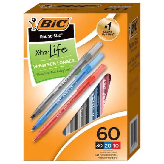 BIC&reg; Round Stic&reg; Assorted Xtra Life Ballpoint Pens, 60ct. {1}