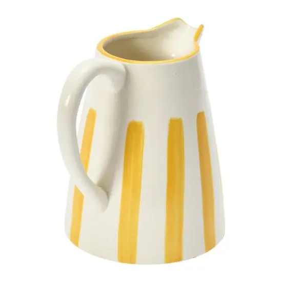 Hello Honey&reg; 6.5" Yellow & White Stripe Stoneware Pitcher {4}