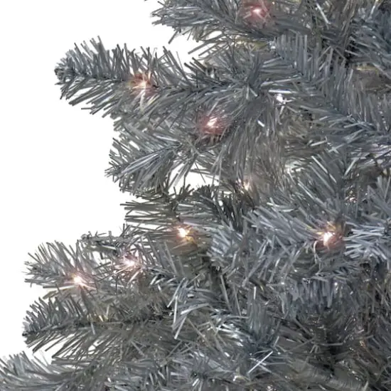 10ft. Pre-Lit Matte Silver Metallic Evergreen Artificial Christmas Tree {4}