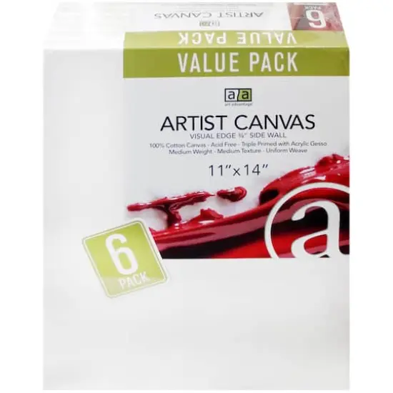 Art Advantage&reg; 6 Pack 11" x 14" Visual Edge Value Pack Canvas {1}
