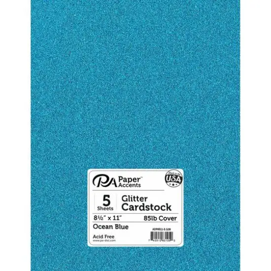 PA Paper&trade; Accents 8.5" x 11" 85lb. Glitter Cardstock, 5 Sheets Ocean Blue {1}