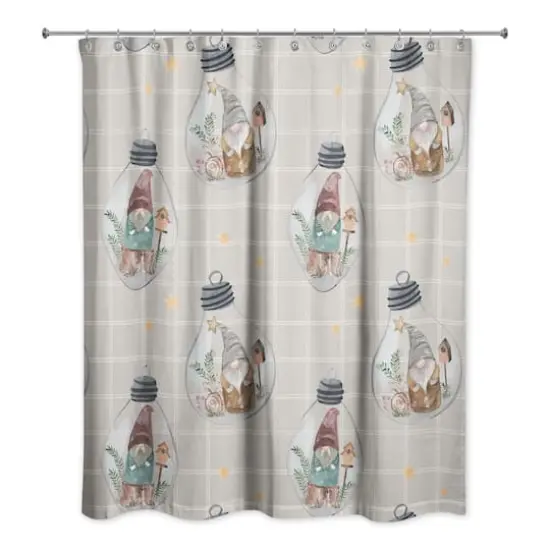 Gray and White Check Gnome Globe Pattern Shower Curtain {1}