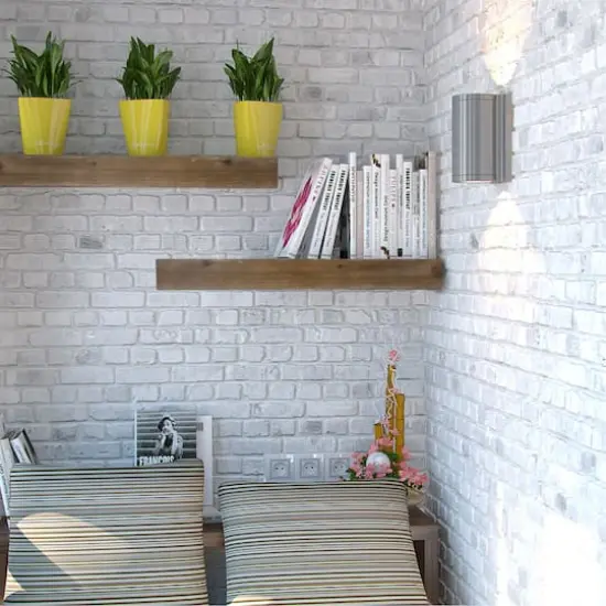 Small Walnut Brown Rustic Wood Floating Wall Shelf {3}