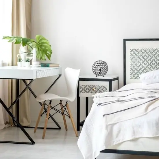 Lalia Home 8" Medium Metal Crystal Round Orb Table Lamp Restoration Bronze {7}