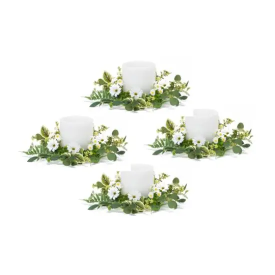 17" White Mixed Foliage & Daisy Candle Rings, 4ct. {1}