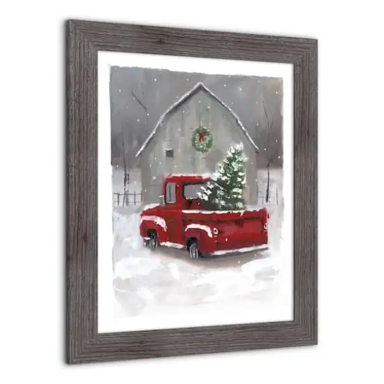 Snowy Christmas Truck Western Gray Framed Print {3}