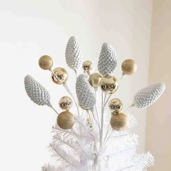 Glitzhome&reg; Elegant Silver & Gold Shatterproof Ornaments, Pinecone Picks & Ribbon Bow Set {7}