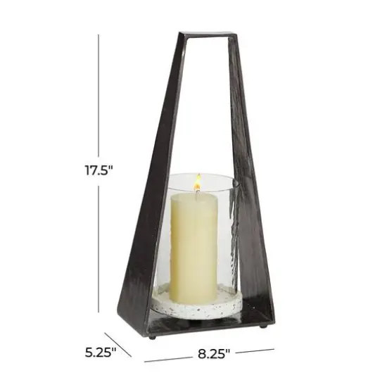 Black Terrazzo Contemporary Candle Holder Lantern, 18" x 8" x 5" {7}
